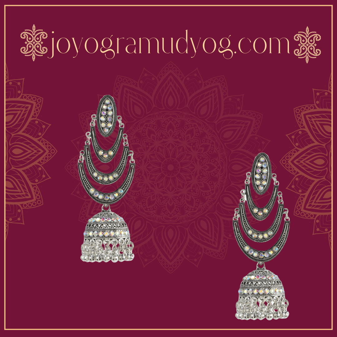 "Elegant Silver-Plated Jhumka Earrings with Intricate Detailing